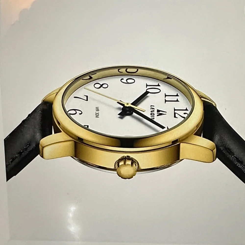 Women’s Classic Gold-Tone Round Watch with Black Leather Strap